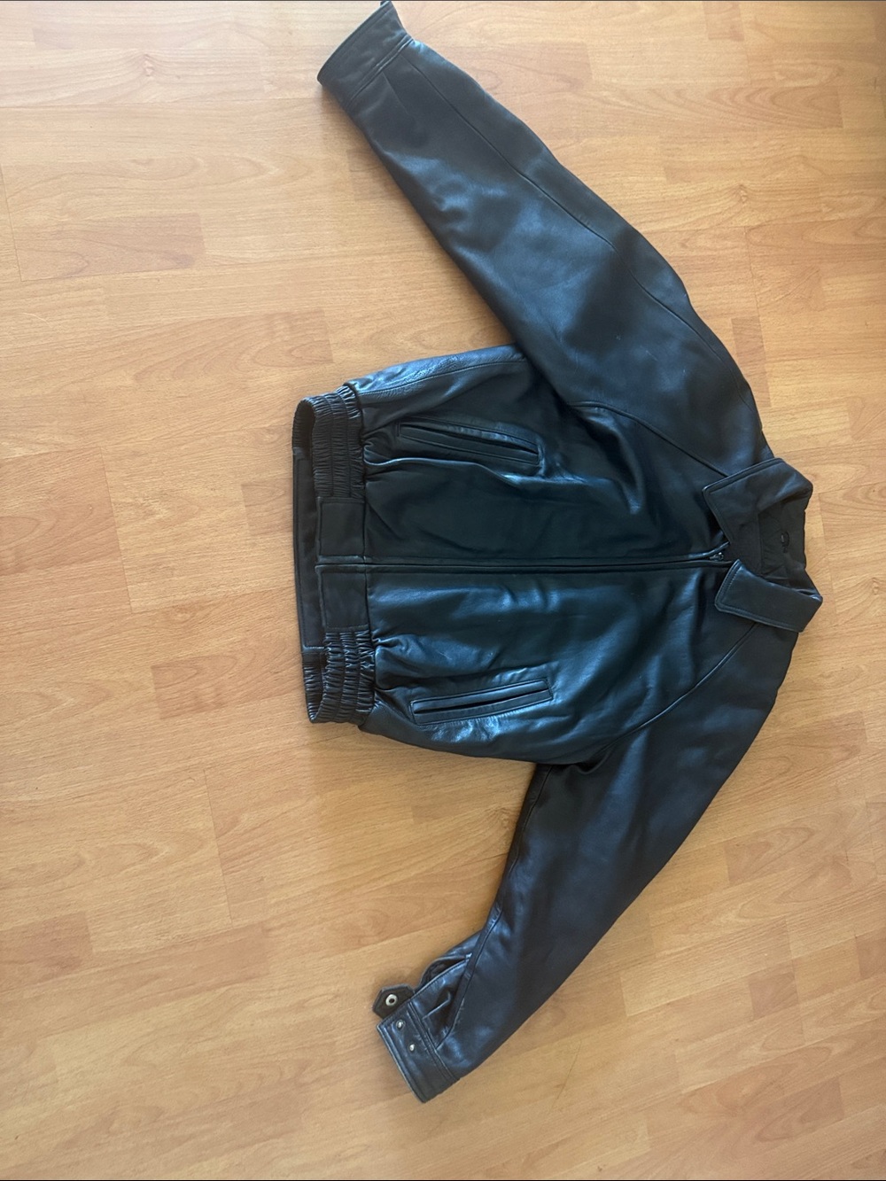 Classic Black Leather Bomber Jacket
